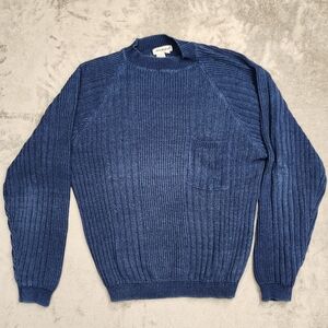 Alan Michaels Vintage Knit blue ribbed Men's LongSleeve Sweater large 100%cotton